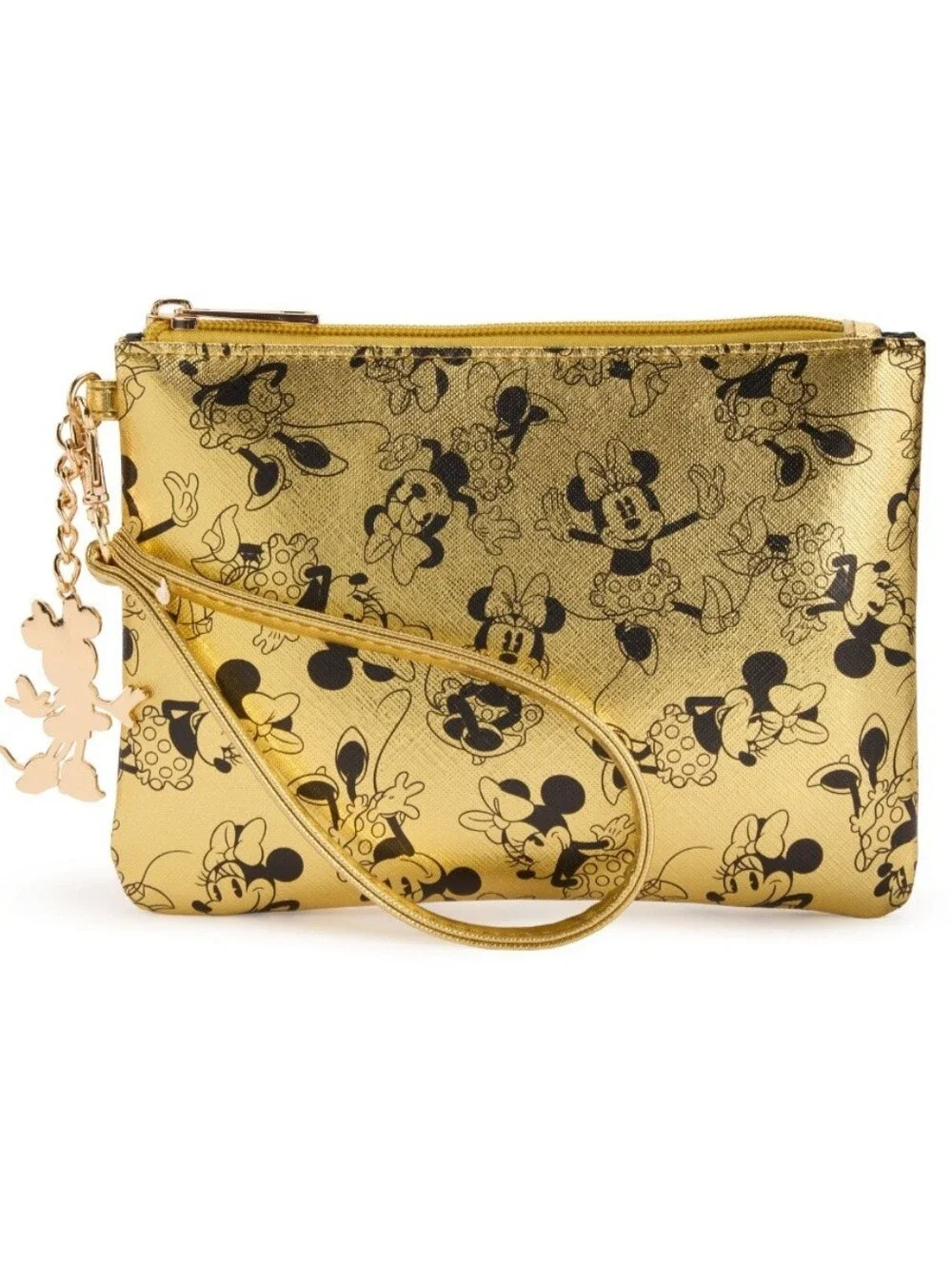 NWT! Disney Gold Metallic Minnie Mouse Glam Wristlet Wallet Bag - Picture 1 of 5